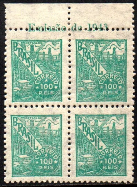 Brasil 442 Petróleo Netinha Filigrana O Horizontal Papel Fino Com Traços Quadra NNN / NN