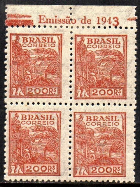 Brasil 443 Trigo Netinha Filigrana O Horizontal Papel Fino Com Traços Quadra NNN / NN