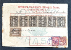 Vale Postal 1924 - Circulado de Barra do Corda para Bahia - Selos - Depósito 6x 20.000 réis + 1x 10.000 réis e Porte Vov