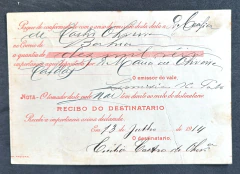 Vale Postal 1914 - Circulado para Bahia - Selos - Depósito 10.000 réis e Porte de 300 réis - comprar online
