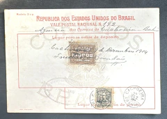 Vale Postal 1915 - Circulado de Cachoeira Bahia para Bahia