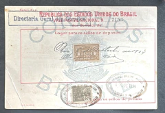 Vale Postal 1924 - Circulado para Bahia - Selos - Depósito 20.000 réis e Porte de 300 réis
