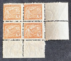 Vovó 600 réis, filigrana "D" Casa da Moeda - Quadra nova, com filigrana horizontal, papel fino - RHM antigo 205Fh - Valo