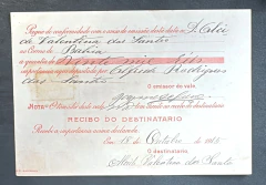 Vale Postal 1915 - Circulado para Bahia - Selos - Depósito 20.000 réis e Porte de 300 réis - comprar online