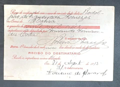 Vale Postal 1915 - Circulado de São Paulo para Bahia - Selos - Depósito 20.000 réis e Porte de 300 réis - comprar online