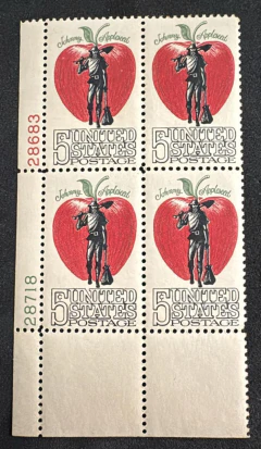 Estados Unidos, USA (1966) 5¢, Jonathan Chapman - "Johnny Appleseed", quadra nova