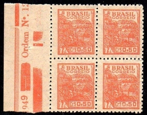 Brasil 467 Trigo Netinha Filigrana Q Vertical Quadra NNN (e)