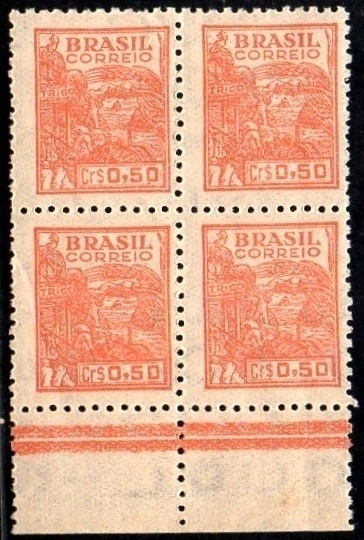 Brasil 467 Trigo Netinha Filigrana Q Vertical Quadra NNN / NN (s)