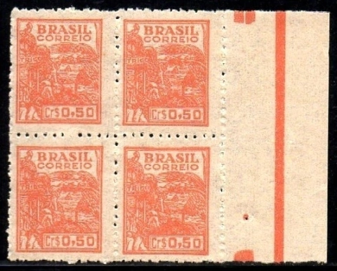 Brasil 467 Trigo Netinha Filigrana Q Vertical Quadra NNN (u)