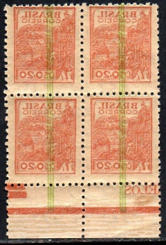 Brasil 482 Trigo Netinha Filigrana Q Vertical com Traços Quadra Decalque Total no Verso NNN (b)
