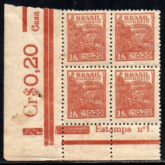 Brasil 482 Trigo Netinha Filigrana Q Vertical com Traços Quadra Decalque Total no Verso NNN (d) - comprar online