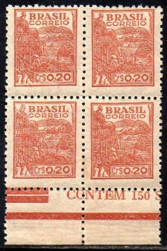 Brasil 482 Trigo Netinha Filigrana Q Vertical com Traços Quadra Decalque Total no Verso NNN - comprar online