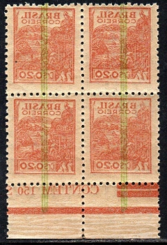 Brasil 482 Trigo Netinha Filigrana Q Vertical com Traços Quadra Decalque Total no Verso NNN