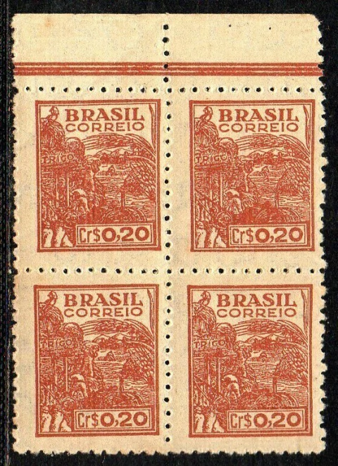 Brasil 482A Netinha Trigo Quadra com Vincos na cor dos Selos RARO NNN