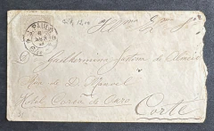Envelope circulado de S. Paulo para o Rio (Hotel Corôa de Ouro) em abril de 1888. Porteado om selo 100 Réis Cifra Branca