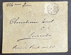 Envelope circulado de S. Paulo para Sorocaba em abril de 1886. Porteado com selo 100 Réis Cifra Branca.
