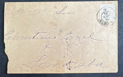 Envelope circulado de Tiete (SP) para Sorocaba em 1886. Porteado com selo 100 Réis Cifra Branca.