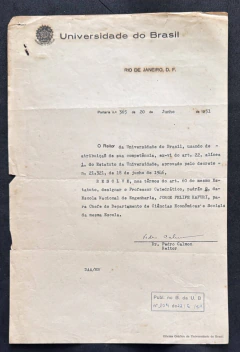 Assinatura Pedro Calmon, quando reitor da Universidade do Brasil 1951.