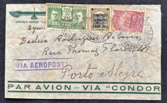 Envelope Aéreo via Aeropostale Rio de Janeiro/Porto Alegre - Porteado 3 selos - chegada.