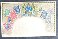 Cartão Postal Ilustrado com selos da série Madrugada.