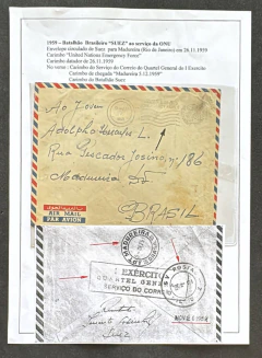 Batalhão Brasileiro "SUEZ" ao serviço da ONU - Envelope circulado de Suez para Madureira - RJ em 26/11/1959, carimbo UNI