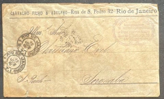 Envelope comercial, circulado 18/06/1886, do Rio de Janeiro para Sorocaba. 100 réis Cifra Branca - Carimbo Sorocaba de R