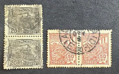 Brasil - Vovó 20 e 50 réis - Filigrana "D" com e Sem Filigrana - RHM 190 hL e 194h - 2 Pares Usados