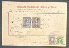 Vale Postal Nacional - Mod. 3.v.p. Circulado do Estado do Rio para Bahia, em 1914. - Valor: 220$000