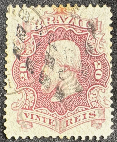 D. Pedro 20 Réis em papel grosso (110 micras), usado, com carimbo circular + Mudo - RHM 24G - 2000 Ufs.