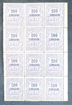 Jornal Sobrestampado - Variedade - Bloco de 12 selos novos em papel grosso, com denteação mista - RHM 125 GBI - 6000 Ufs