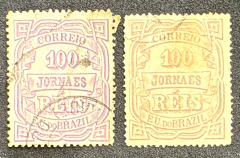 Jornal 100 réis - Rosa Pink e Malva - RHM J 21a (700 Uf's) + J20 (70 Uf's)