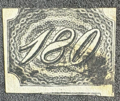 Numeral Inclinado 180 Réis, usado, com pigmento azul - RHM 008 - 9000 Ufs.