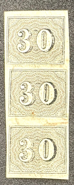 Império - Numeral Vertical 30 réis - Trinca Vertical Nova - com Pigmento Azul - RHM013 CP