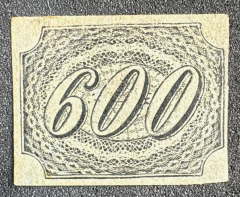 Numeral Inclinado 600 Réis com pigmento azul, com mínimo vestígio de carimbo! 14000 Ufs.