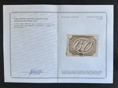 Numeral Inclinado 60 Réis sem pigmento azul, tipo I, papel fino, com certificado. Coleção de referência Klerman Lopes - na internet