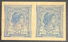 Alegorias - Prova - Par sem denteação e sem filigrana - Papel espesso - 20 réis azul