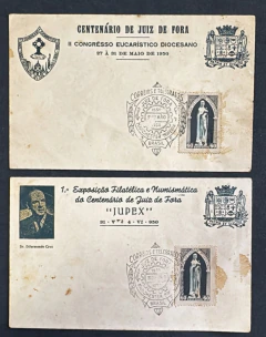 História Postal - Dois envelopes comemorativos: Exposição Filatélica e Congresso Eucarístico de Juiz de Fora.