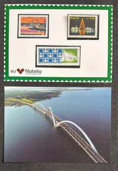 Folder com dois Postais do Correios: "Ponte JK, Azulejos de Athos Bulcão-Igrejunha, Torre Tv Brasília" - Eu amo filateli
