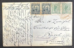 Alegorias - Cartão Postal enviado de Copacabana para a Suiça, com carimbo "C. da BARRA do PIRAHY" em 18/02/1921. Portead
