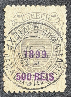 Cruzeiro Sobrestampado 500 réis - Raro - dt. 11, cinza ardozia - usado - RHM 132 A.