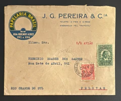 Envelope enviado do Rio para Pelotas (Abril/ 32) com carimbo SERVIÇO POSTAL AÉREO na partida, Condor no dia seguinte e d
