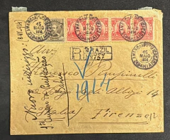Envelope Registrado enviado de S. Amaro da Purificação (Bahia) para Firenze em 1914. Porteado com selos da série: "Próce