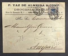 Envelope comercial, circulado de S. Paulo para Amparo, porteado com selo isolado Madrugada 200 Réis (RHM 97) - Propagand