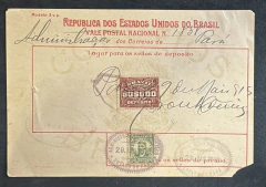 Brasil 1913 - Vale Postal Nacional - Do Pará para Bahia - Porteado com Alegoria Republicana de Prudente - 600 réis - Sel