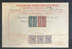 Brasil 1920 - Vale Postal Nacional - De Santarém/PA para Bahia - Porteado com 3 selos Alegoria Republicana de 500 réis -