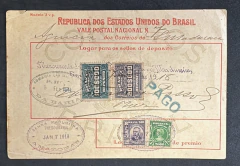 Brasil 1918 - Vale Postal Nacional - Do Amazonas para Bahia - Porteado com Alegorias Republicanas de 500 e 2000 réis - S