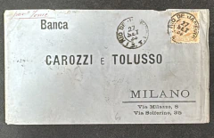 Envelope circulado em 1884 do Rio de Janeiro para a Itália porteado em 200 réis com selo do mesmo va