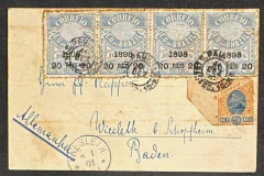 Cartão Postal de São Paulo, enviado para a Alemanha, porte de 100 Réis (tira de 4 selos de Jornal Sobrestampado 20 Réis - comprar online
