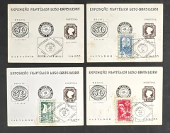 Brasil 1955 - Conjunto de 4 folhinhas particulares da Exposição Filatélica Luso Brasileira, sendo 3 com a série completa
