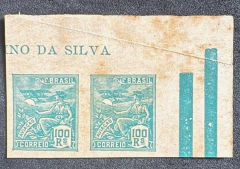 Brasil, Regulares, PROVA, Vovó 100 réis, verde, sem filigrana e sem denteação, Par